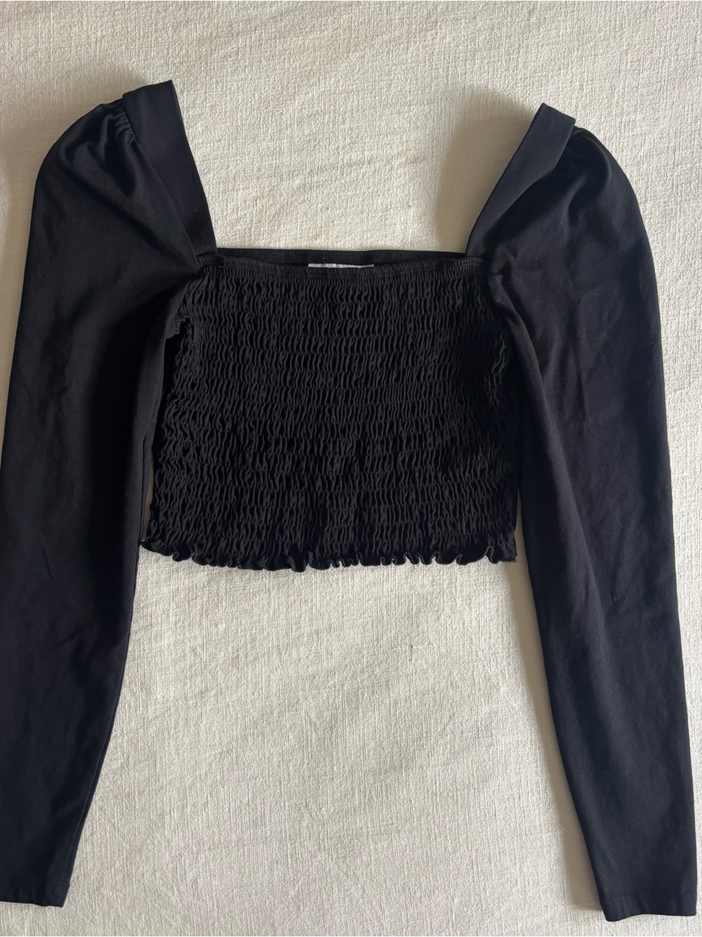 Topshop Black Puff Sleeve Square Neck Crop Top Size 6